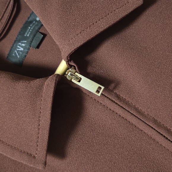 Zara Brown Cropped Short Sleeve Zip Jacket NWOT - Picture 7 of 8